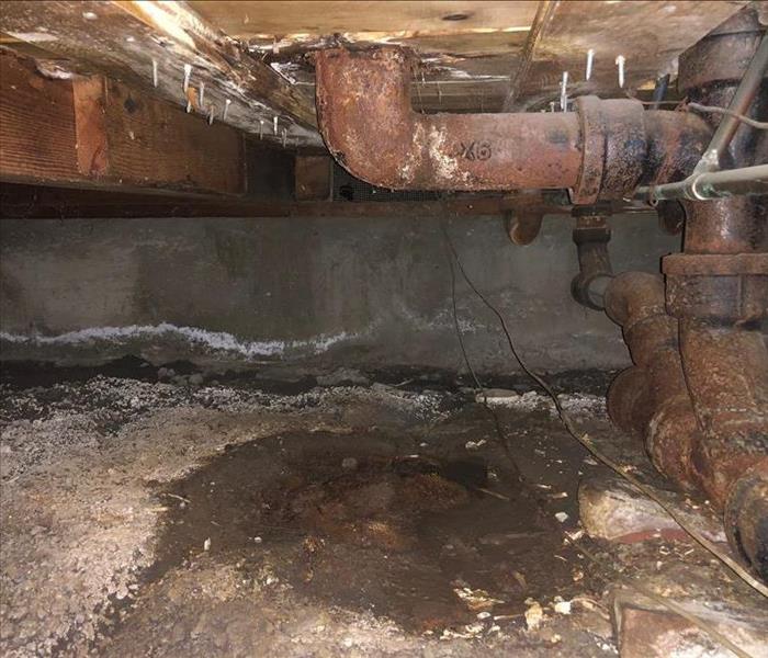 flooded crawlspace, cast iron plumbing